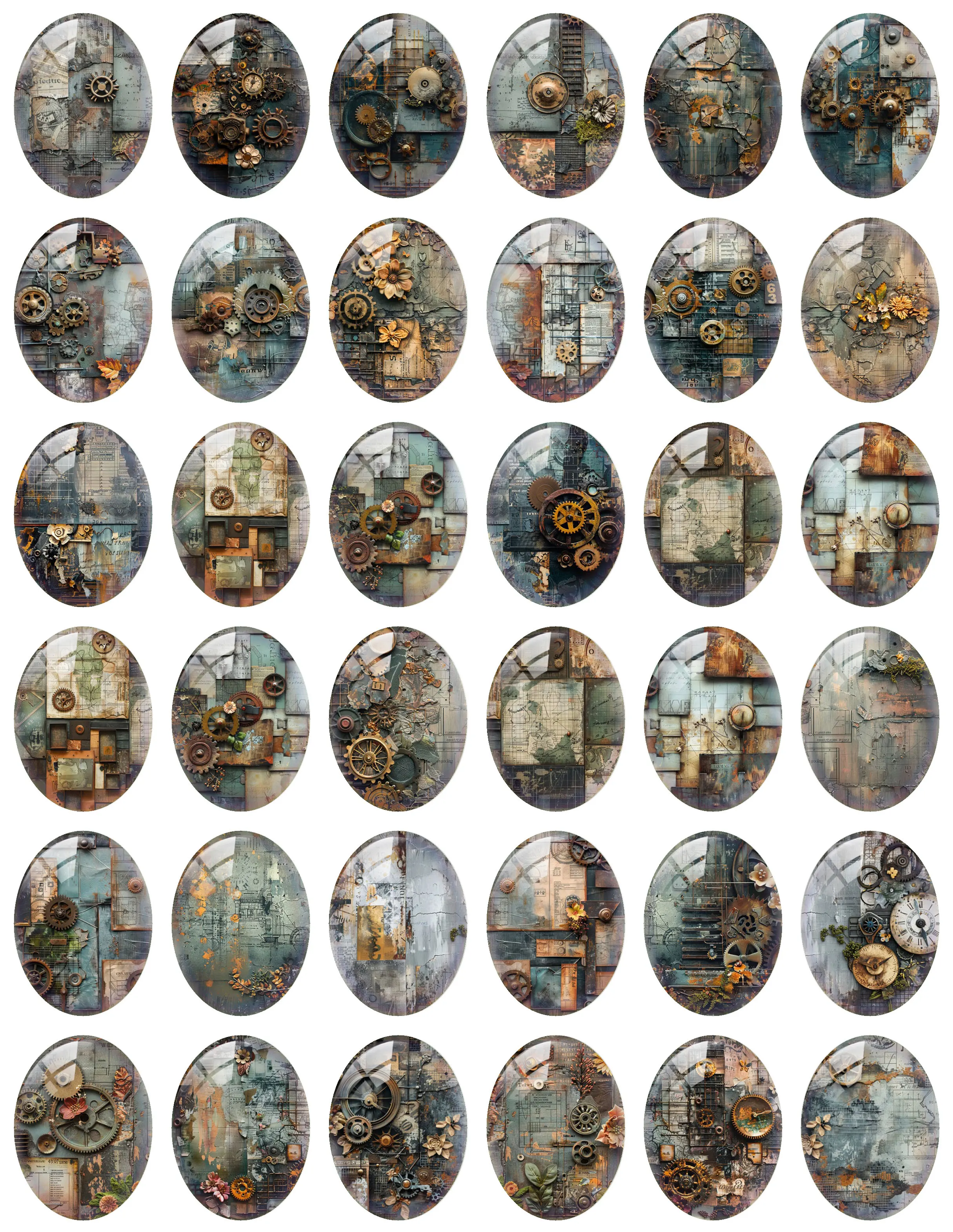 10pcs/lot Steampunk Gear Splice Geometry Pattern Oval Photo Glass Cabochon Flatback Demo Flat Back Cameo For Diy Jewelry Making