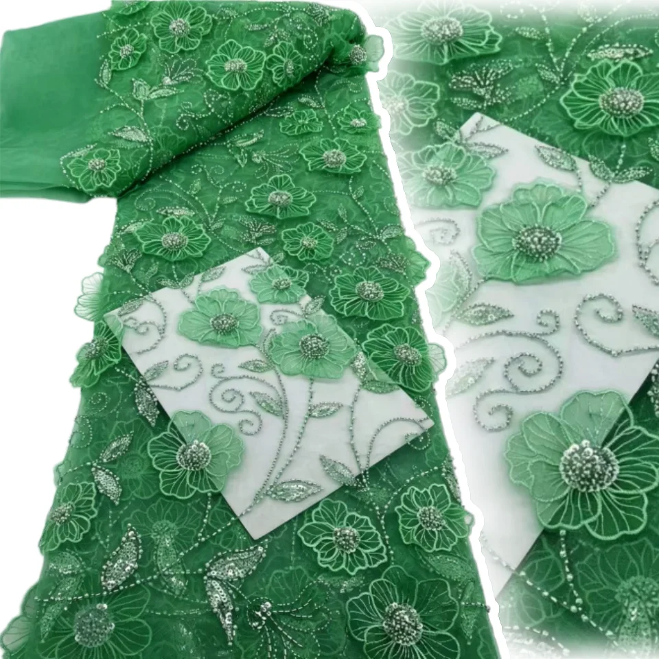 

Luxury African Beaded Lace Fabric 5 Yards French Sequins Tulle Embroidery Mesh Lace Fabric For Girls Wedding Party Dress 2569