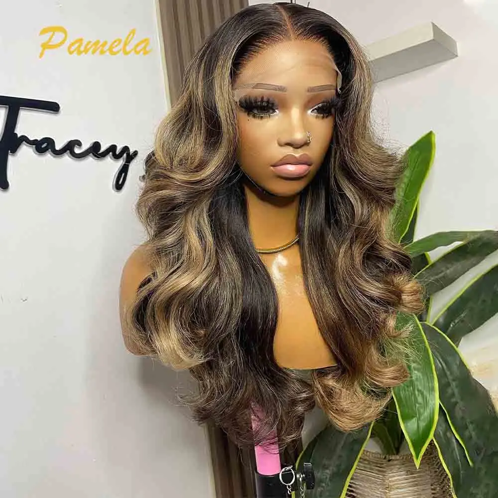 

Honey Blonde Glueless Wig Human Hair Ready To Go Body Wave 250% Density Ombre 1b 27 Color 13x4 HD Transparent Lace Frontal Wigs