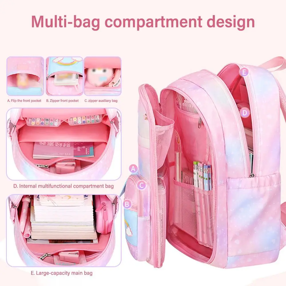 Tas sekolah anak, tas ransel buku anak-anak Multi lapisan anti air kapasitas besar, ringan, lucu, warna gradien