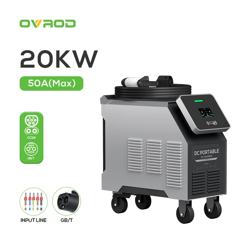Ovrod 40KW 20KW Caricatore per auto elettrica portatile GBT CCS2 Stazione di ricarica rapida per veicoli elettrici IP54 Caricatore DC Ev standard Chademo