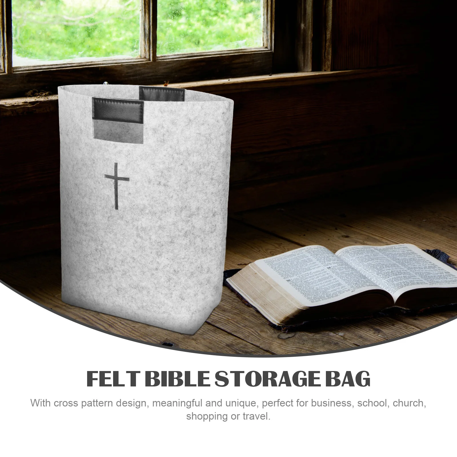

Felt Bible Bag Large Capacity Cross Design Church Study Tote For Women Men Religious Gift Shopping Travel Organizer