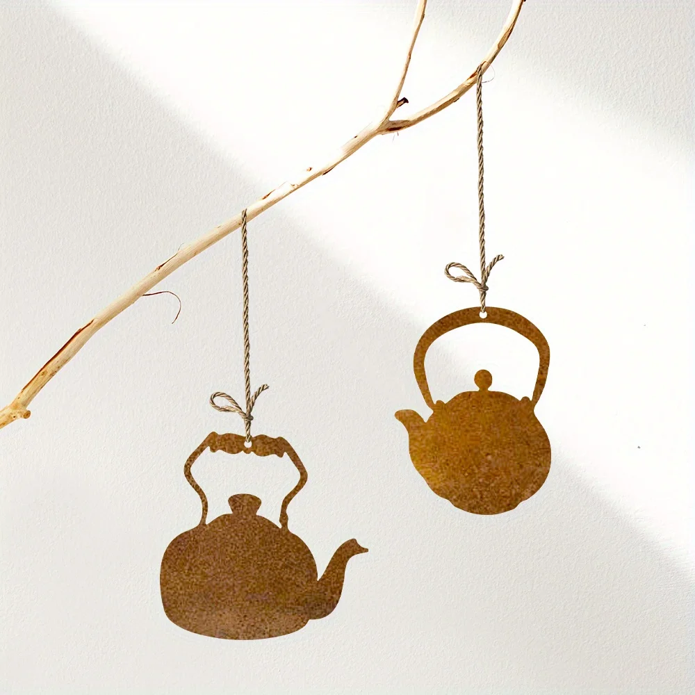 1pc/2pcs Rusted Metal Kettle Wall - Vintage Iron Hanging Kettle Shaped Ornament, Horizontal Wall-Mounted Rusty Decor
