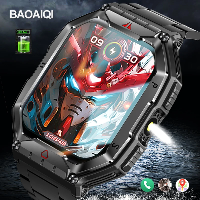 650mAh Battery Smart Watch Compass Flashlight Outdoors 1ATM Waterproof Watch Smart HD Bluetooth Call Voice Assistant Smartwatch