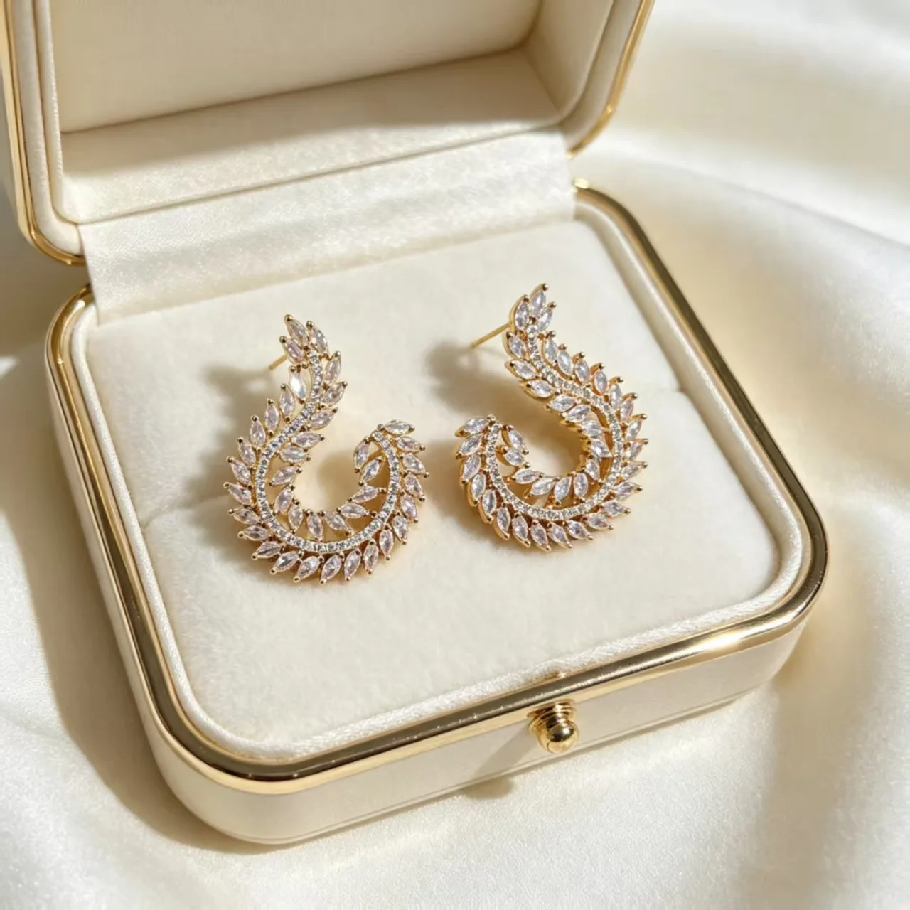 Fashion Luxurious Water‑Drop Leaf‑Floral Zircon Dangle Earrings for Women, Light‑Luxury Exquisite High‑Grade Jewelry Party Gift