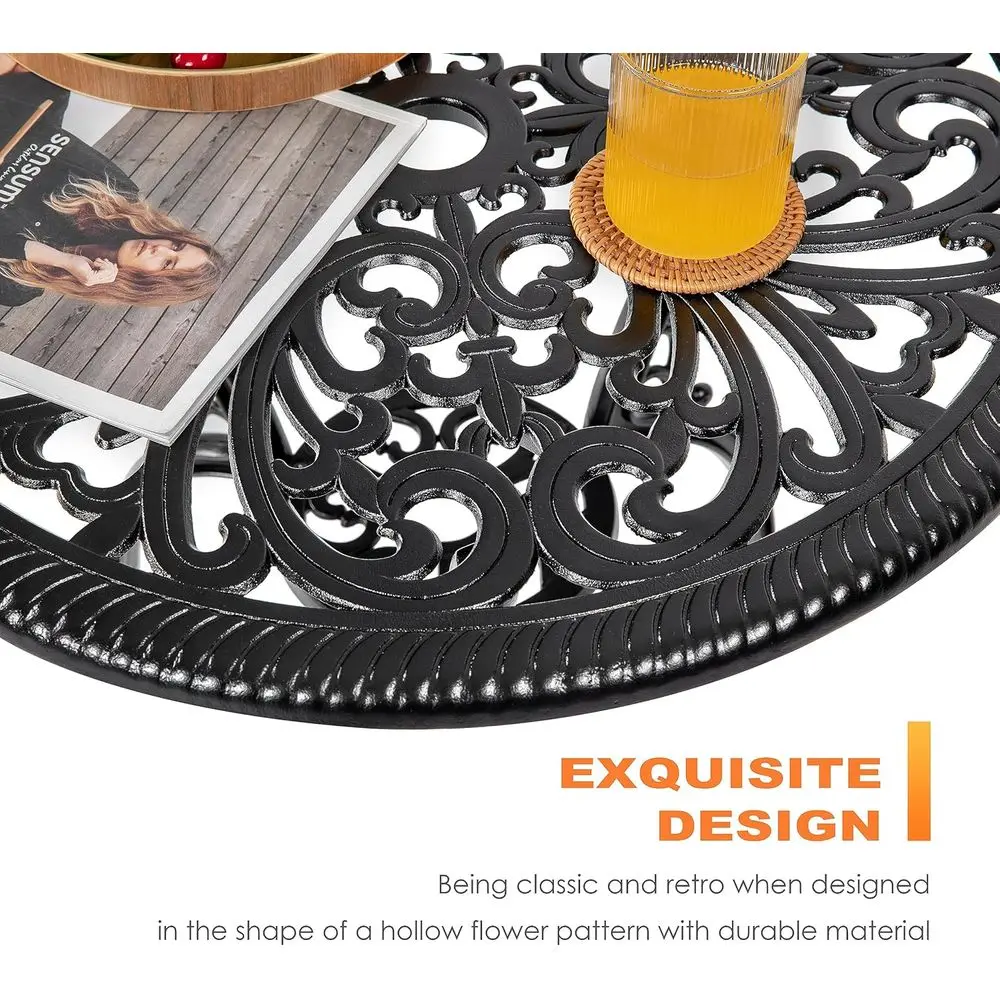 ชุดโต๊ะบิสโทรอลูมิเนียมหล่อขึ้นรูปสำหรับทุกสภาพอากาศ พร้อมเก้าอี้ 2 ตัว และรูสำหรับร่ม เหมาะสำหรับลานบ้าน สวน หรือระเบียง สีดำ