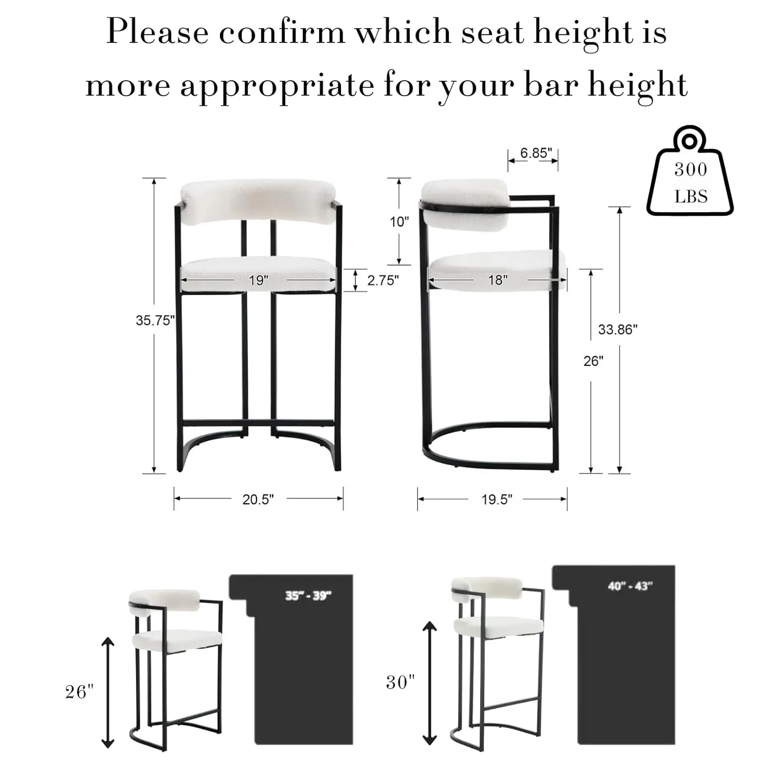 Conjunto de 6 Banquetas de Balcão de 26 Polegadas, Modernas, Brancas, com Encosto Confortável, Estofadas, Personalizadas