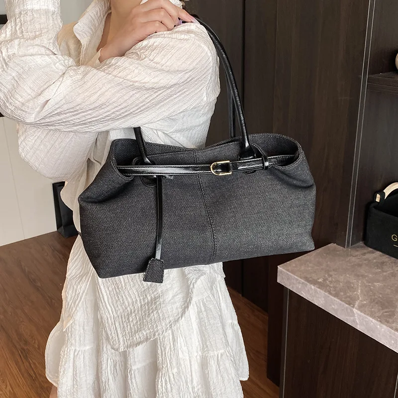 

2025 New! Retro Denim Tote Bag for Women - Large Capacity, Trendy Style for Casual & Commuting - Shoulder Handbag