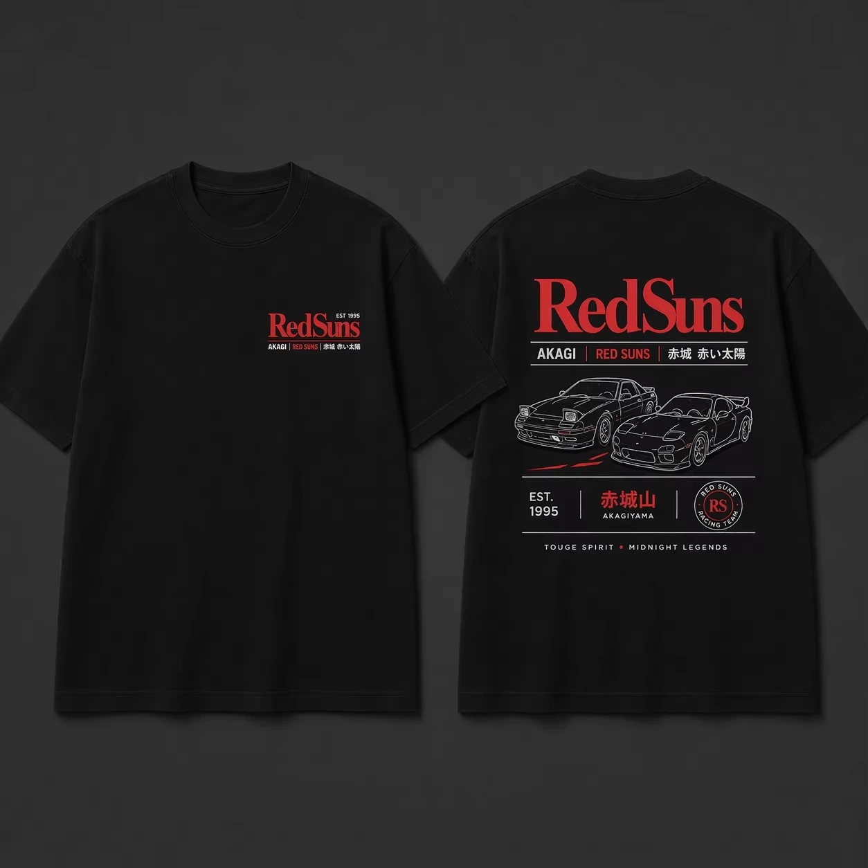 Men's Youth Short-Sleeved T-Shirt Japanese JDM Initial D Akagi REDSUNS Design for All Four Seasons 2026