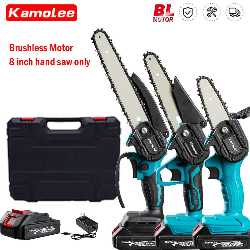 

Kamolee Brushless Electric Chain Saw 24V 4/6/8 Inch Mini Chainsaw Wood Cutter Pruning Garden Power Tool For Makita 18V Battery