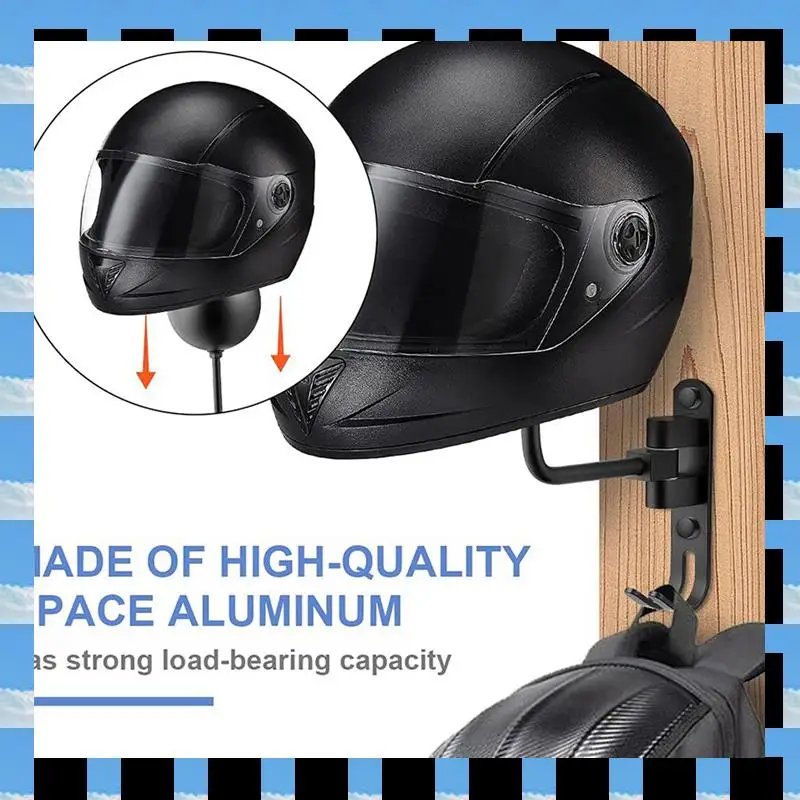 

ABME 3X 180° Motorcycle Helmet Rack, Rotation Metal Helmet Holder Wall Mount, Helmet Holder Bike With 2 Hooks Helmet Hanger,1