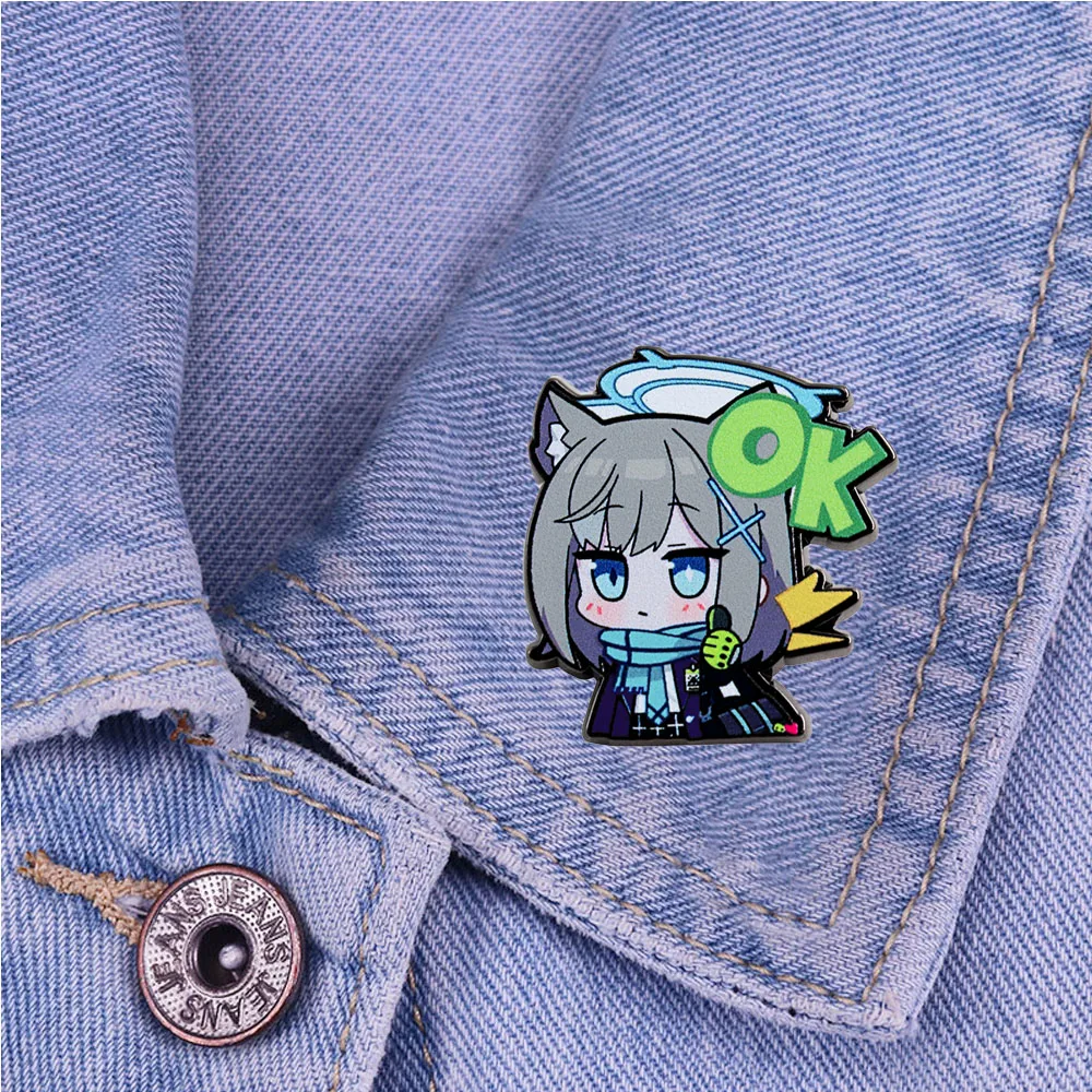 Blue Archive Sunaookami Shiroko Brooch Game Logo Peripheral Character Enamel Pin Abydos School Uniform Wolf Ear Girl Lapel Pin