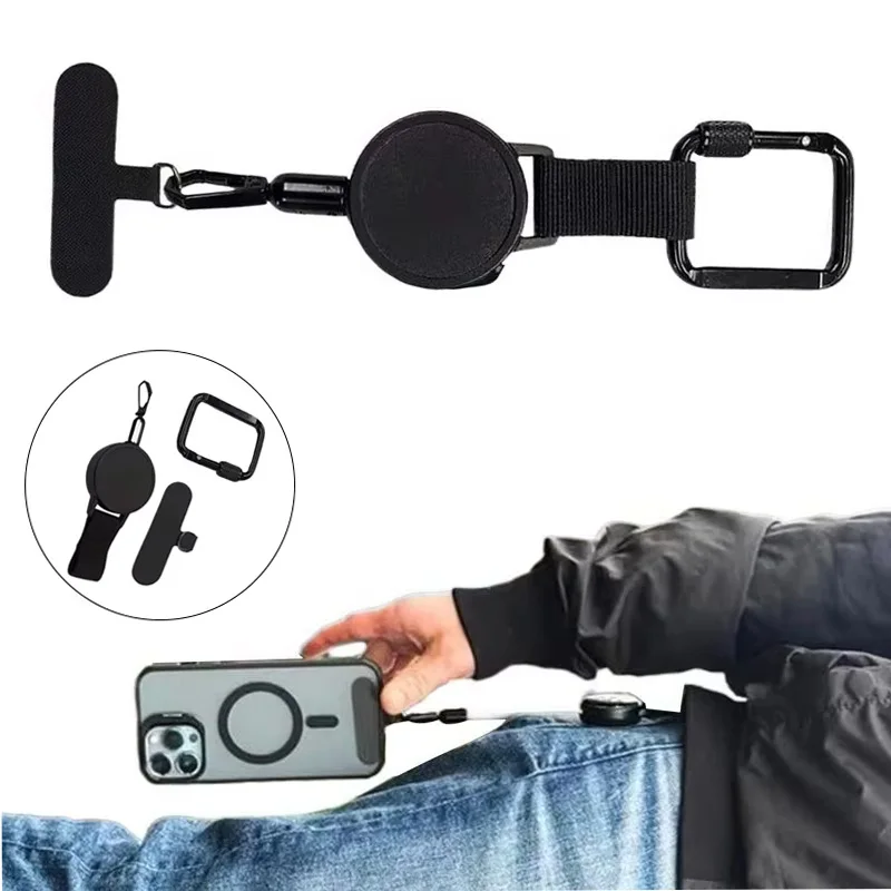 Anti-Theft Retractable Phone Lanyard Tether Cellphone Tab Strap with Carabiner Anti-Drop Harness for Hiking Cycling Climbing