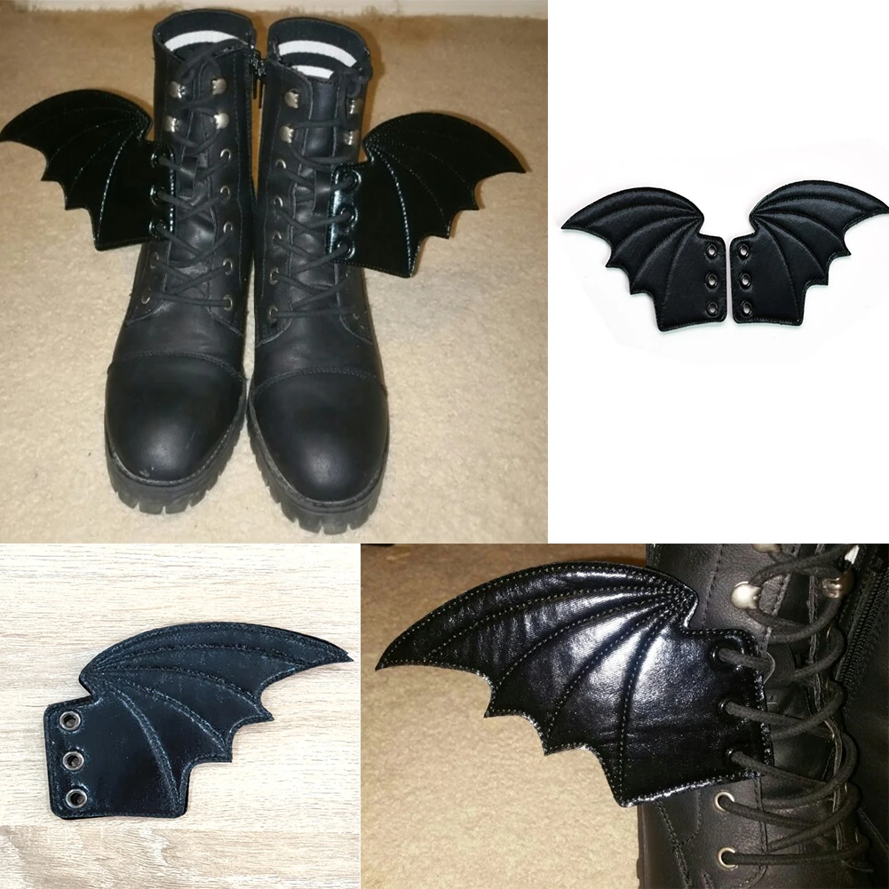 Personality PU Big Black Bats Shoe Wing Shoe DIY Accessories Ornament Show Halloween Party Bat Fun Skate Shoes DIY Decorations