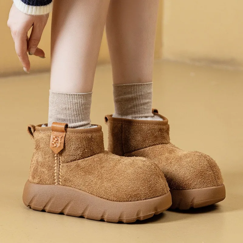 

2025 Winter Shoes Women Suede Boots Warm Plush Thick Sole 4.5cm Non-slip Cold Winter Fashion Ladies Ankle Snow Boots Yellow D711
