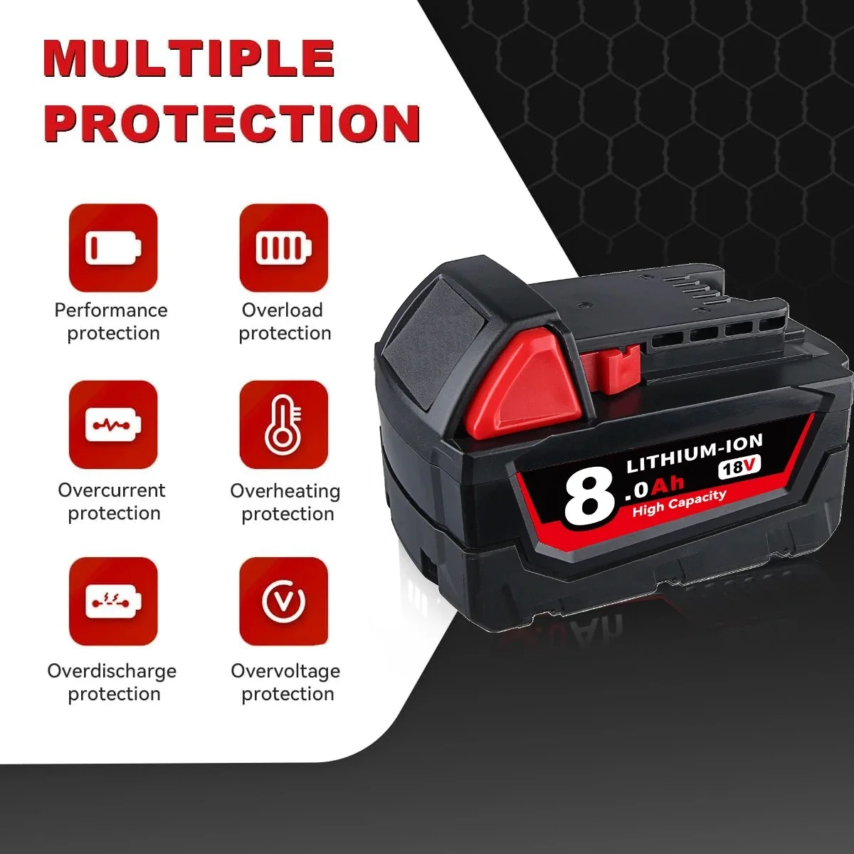 Литий-ионный аккумулятор VANON 1/2/4 шт., 8,0 Ач M18, замена для аккумулятора Mil-wauke 18 В 48-11-1812 48-11-1820 и зарядное устройство 3A 12-18 В M12-18C