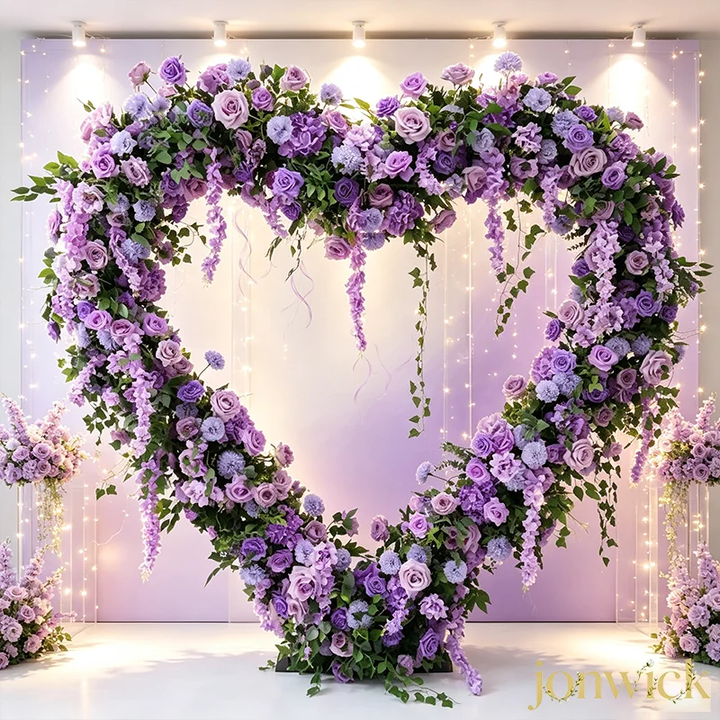 Lavendelviolette herzförmige künstliche Rosenranke Blumenarrangement Hochzeits-Hintergrund Valentinstag Event-Dekoration – Detail 5