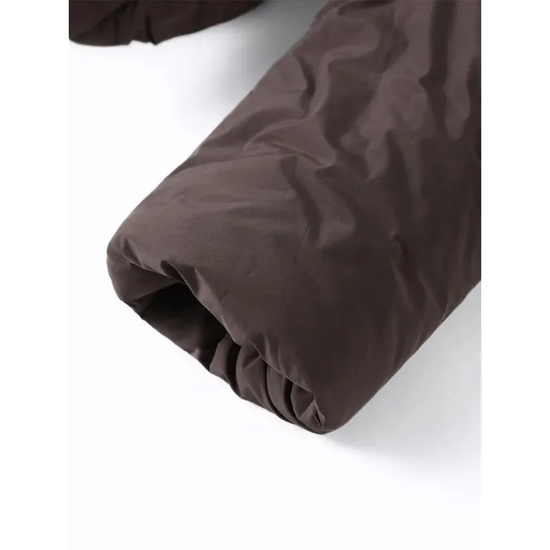 Jaquetas de inverno marrons femininas gola engrossar manga cheia casacos de algodão acolchoados 2025 moda senhora casual quente solto outwear