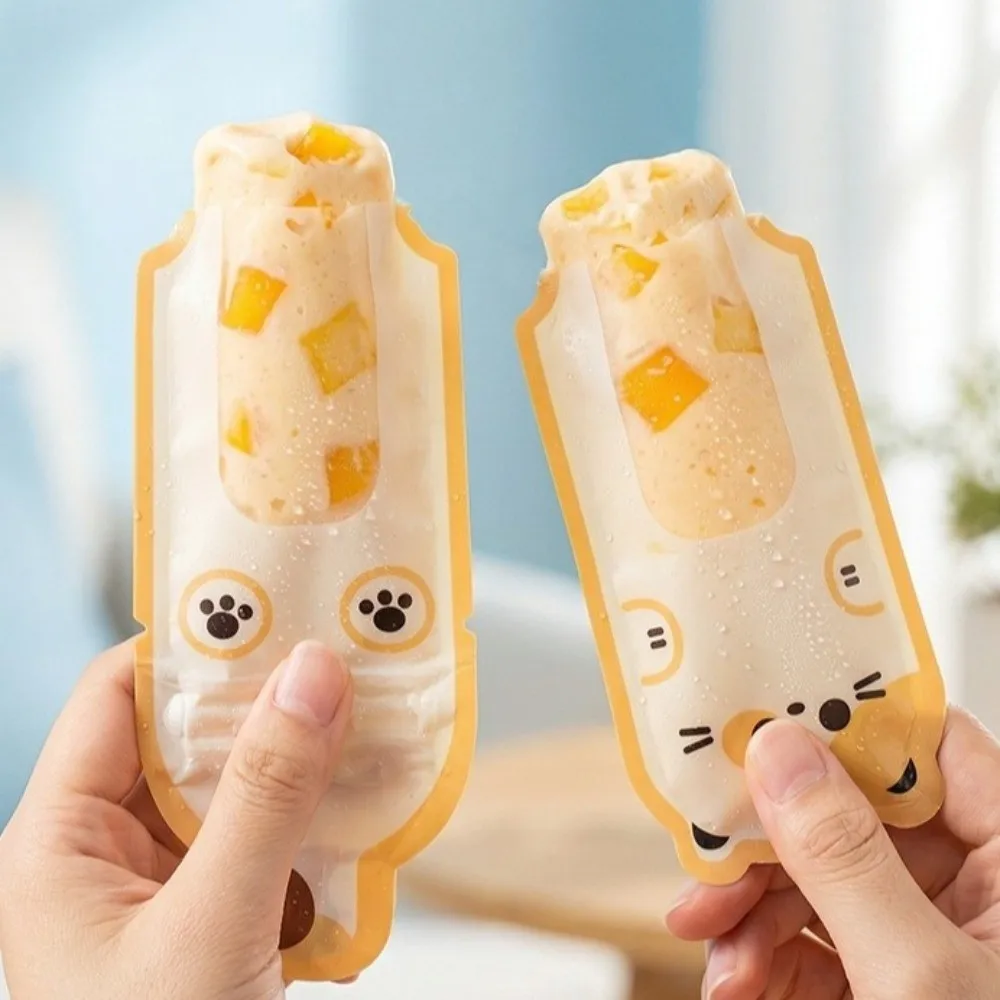 20pcs Self-sealing Disposable Ice Making Bags Leak-Proof Food-Grade Ice Pop Bags Cartoon Animal Pattern Ice Lolly Molds