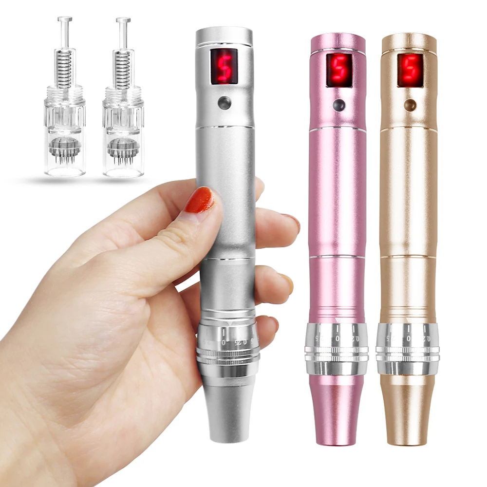 

Профессиональная ручка Derma Pen, беспроводное 5-скоростное высокочастотное косметическое устройство с 2 сменными игольчатыми картриджами