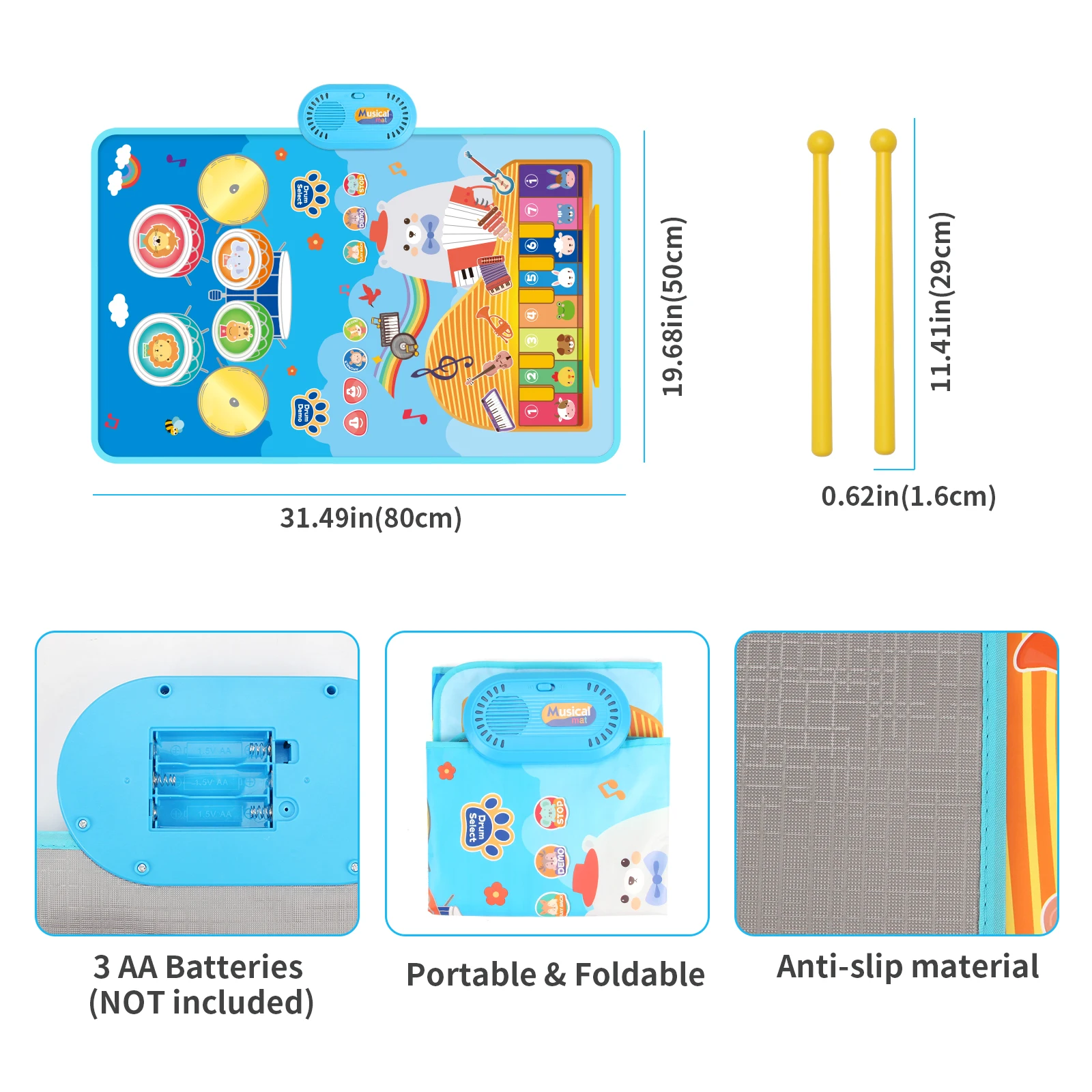 80x50cm Cartoon Musical Piano Mat Floor Play Mat For Kids Educational Toys Jazz Drum Toys with 6 Instruments Sounds Music Toys