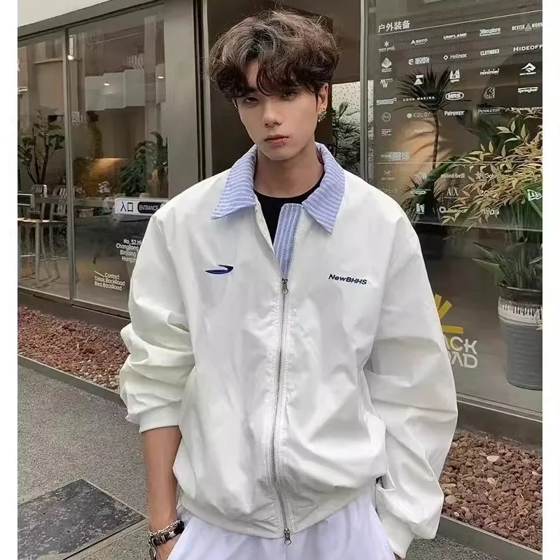 

Новая мужская куртка с вышивкой, имитация двухслойного дизайна, в американском ретро-стиле, для колледжа, трендовая, с эффектом высокого класса, весна-осень, модная