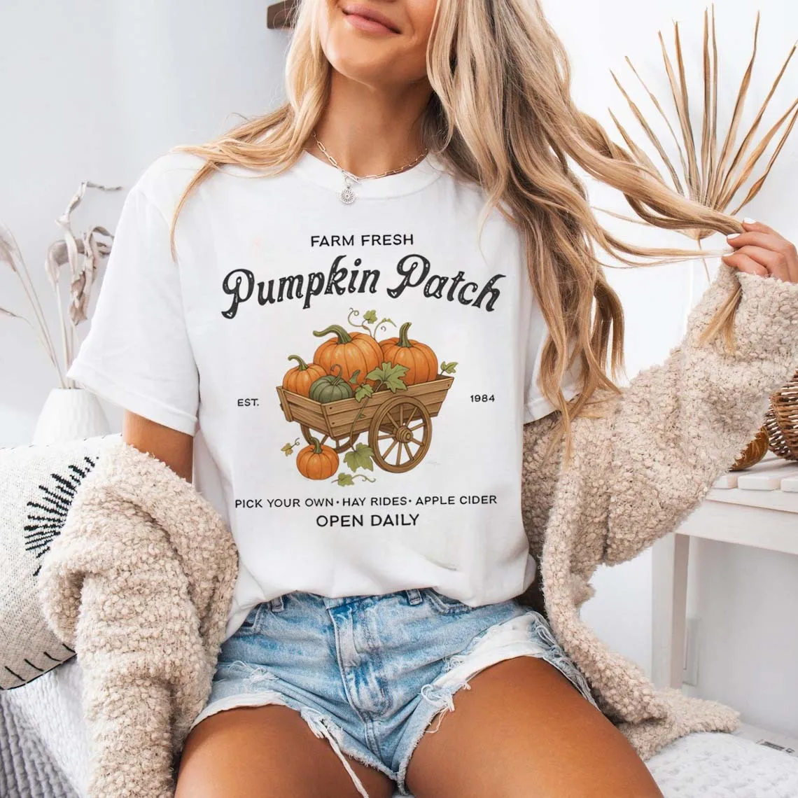 Maple Ridge Apple Farm T-Shirt Short Sleeve Round Neck White Tee Women's Casual Top Cartoon Print Graphic Autumn New T-Shirt