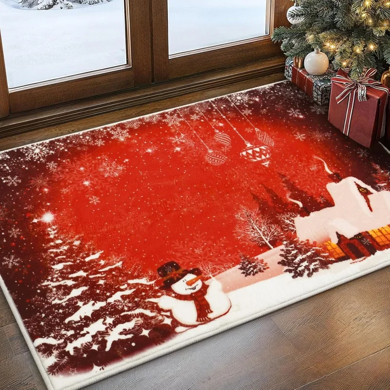 Christmas Snowman Red By Mat Bedroom Living Room Laundry Room Indoor Flannel Floor Mat 61X90cm