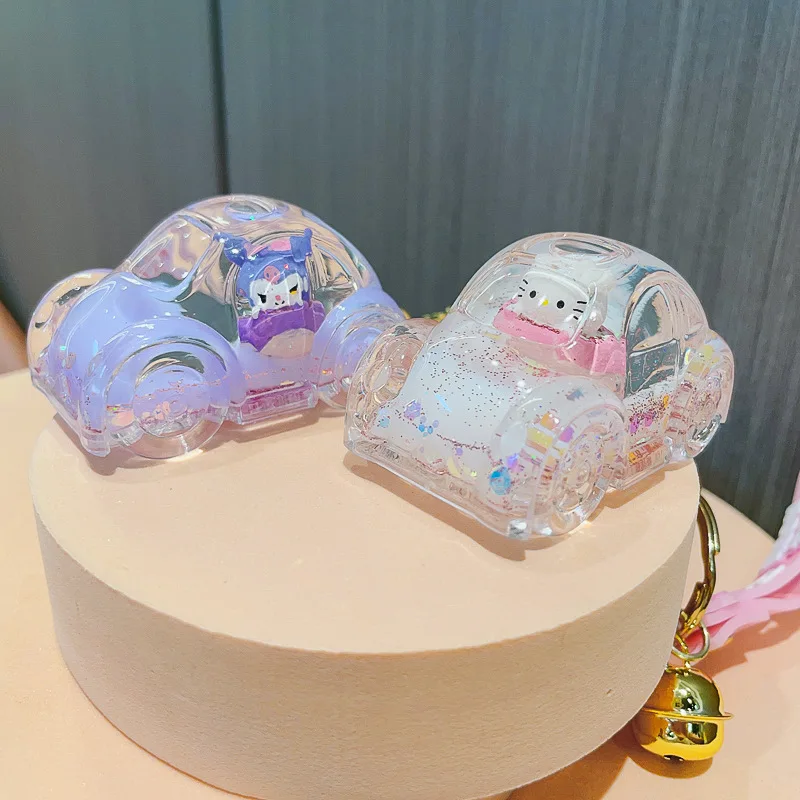 Miniso الكرتون الرمال المتحركة سيارة سانريو المفاتيح لطيف كورومي الانجراف زجاجة المفاتيح قلادة هدية