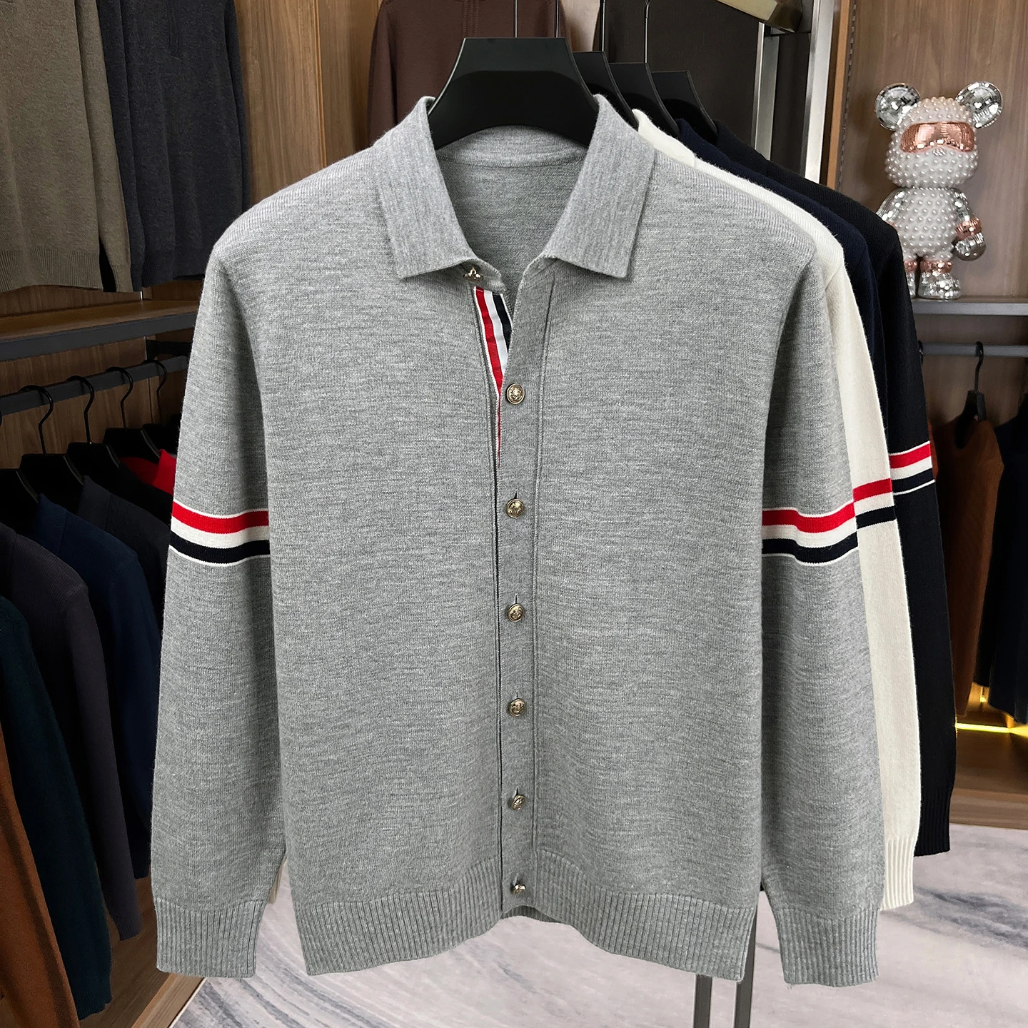 High-End-Marke Strickjacke Männer Frühjahr Herbst Neue Mode Persönlichkeit farbige gestreifte Open-Shirt Luxus Freizeit Komfort Warmwarme Pullover Jacke – Detail 7