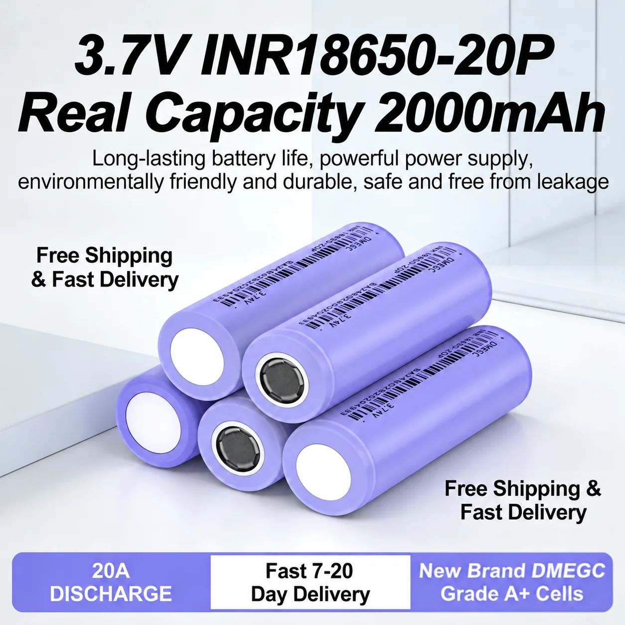 18650 INR 3.7V 2000mAh 20A High Discharge Battery, 10C High Rate Lithium Ion Cell for FPV Drone, Drill & Vacuum Cleaner