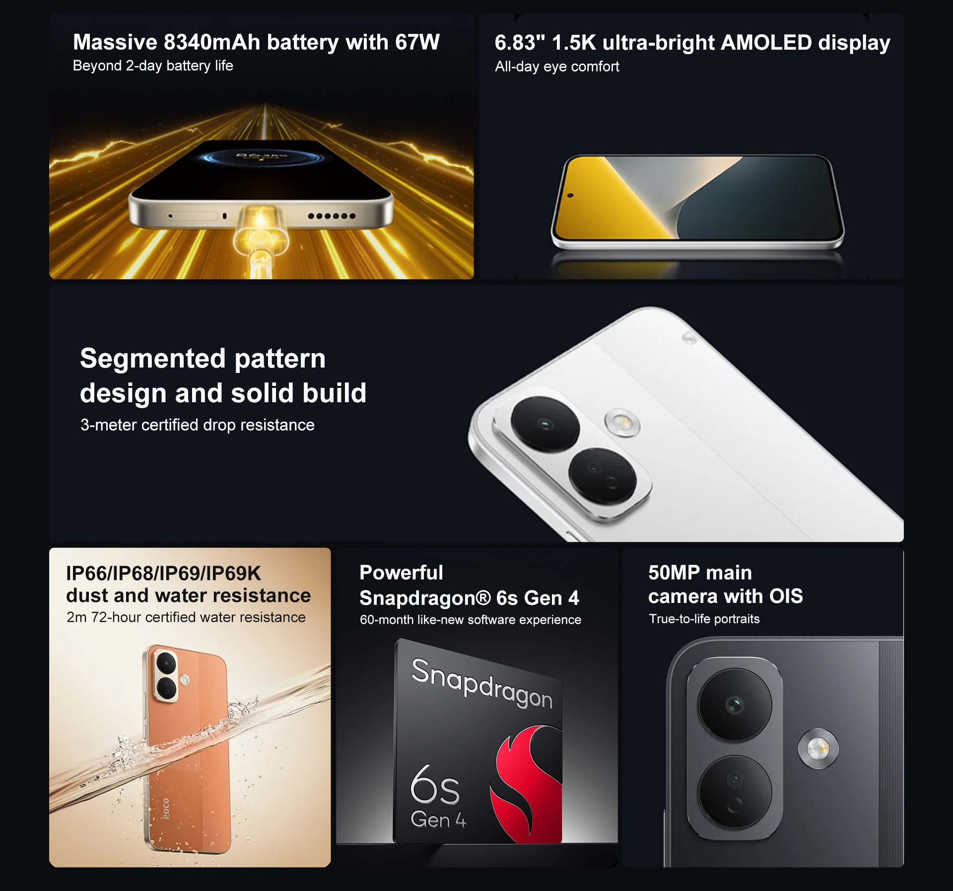 POCO X8 Global Version 5G Smartphone Snapdragon 6s Gen 4 8340mAh Battery 67W 6.83" 1.5K Display 50MP Camera NFC Cellphone