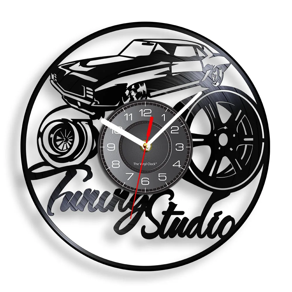American Classic Car Vinyl Record Wall Clock For Garage Turning Studio Auto Wheel Tyre Sport Rim Carved Music Album Retro Clock