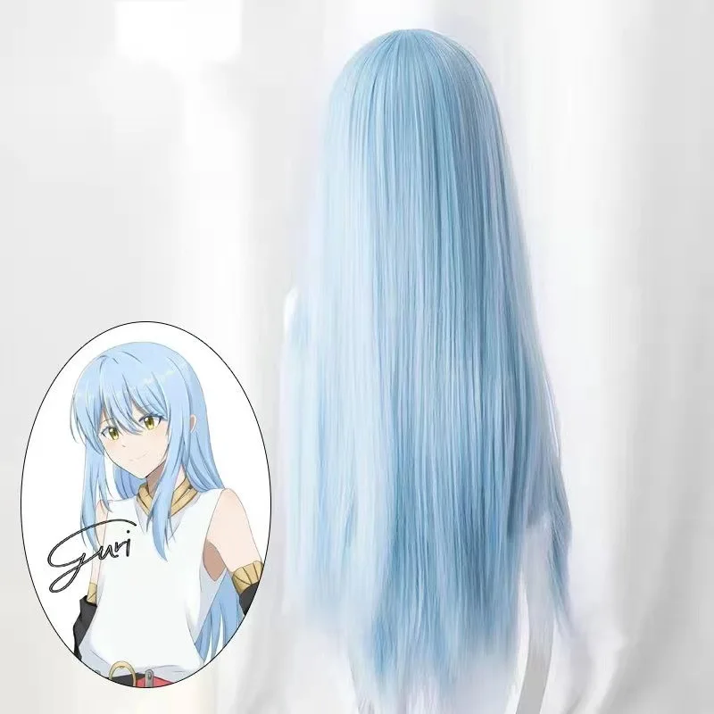 1, hellblaues Anime-Cosplay mit langem, glattem Haar über meine Reinkarnation als Slime, Limdew-Cosplay-Perücke