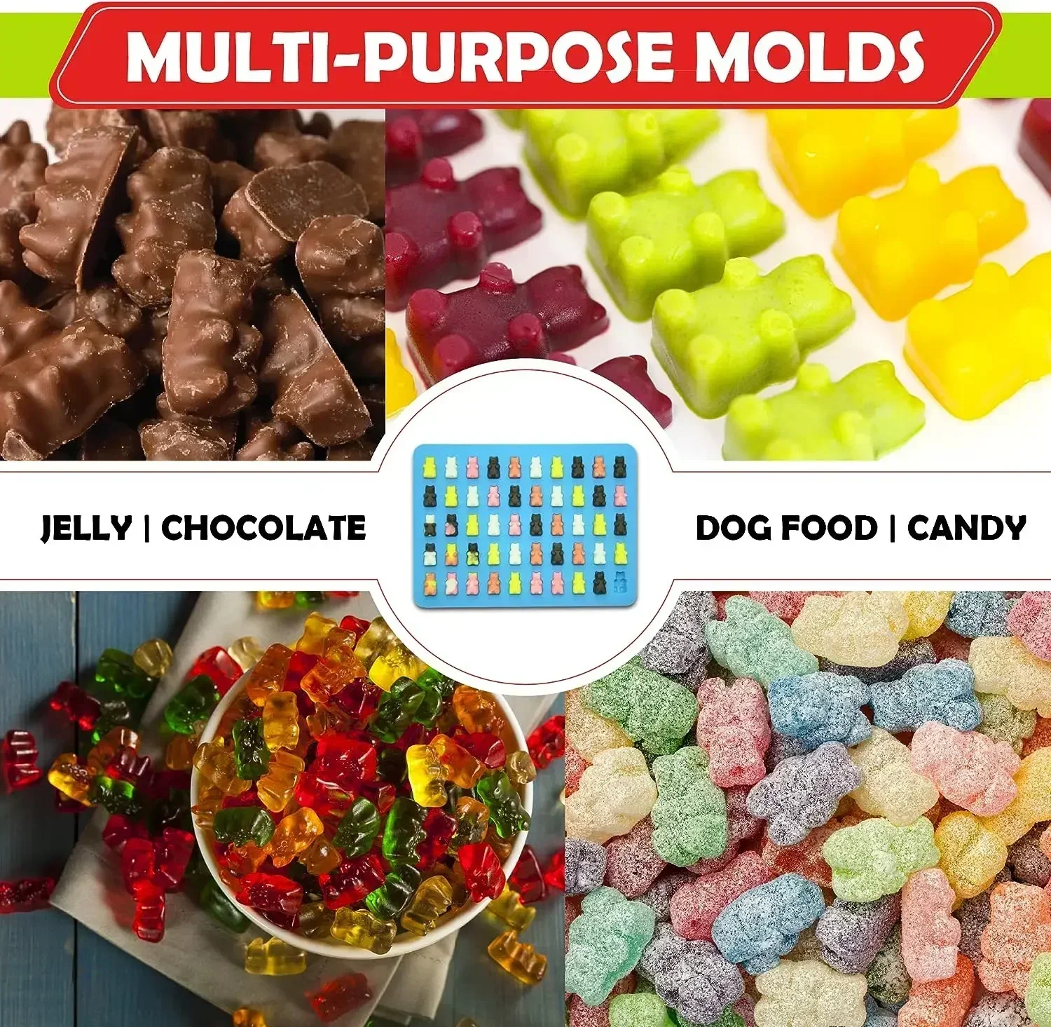 50 Grids Silicone Gummy Bear Fondant Chocolate Candy Maker Ice Tray Jelly Molds Fashion Sugar Cake Decorating Tools with Dropper