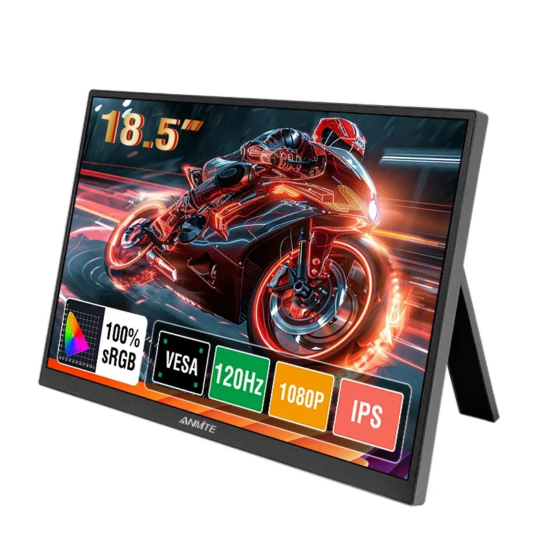 Anmite 18,5-Zoll Tragbarer Monitor 120Hz RGB100% Mit VESA-Loch & Rückhalterung Laptop-Erweiterungsdisplay ADS-IPS HDR-Bildschirm