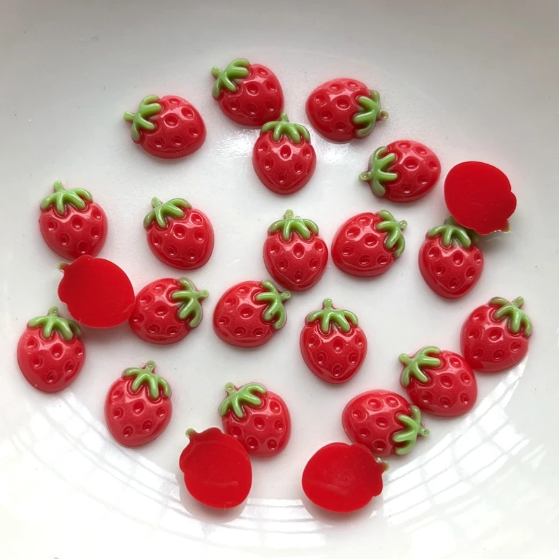 50pcs cute red light changing strawberry shaped nail resin decorations DIY scrapbooking embellishments