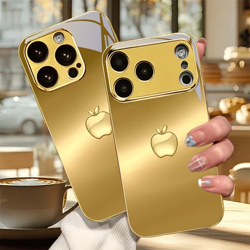 Durchscheinende, vergoldete, galvanisierte Handyhülle für iPhone 13 17 16 15 14 12 11 Pro Max Plus 16E 17Air XR 7 8 X Rückseite