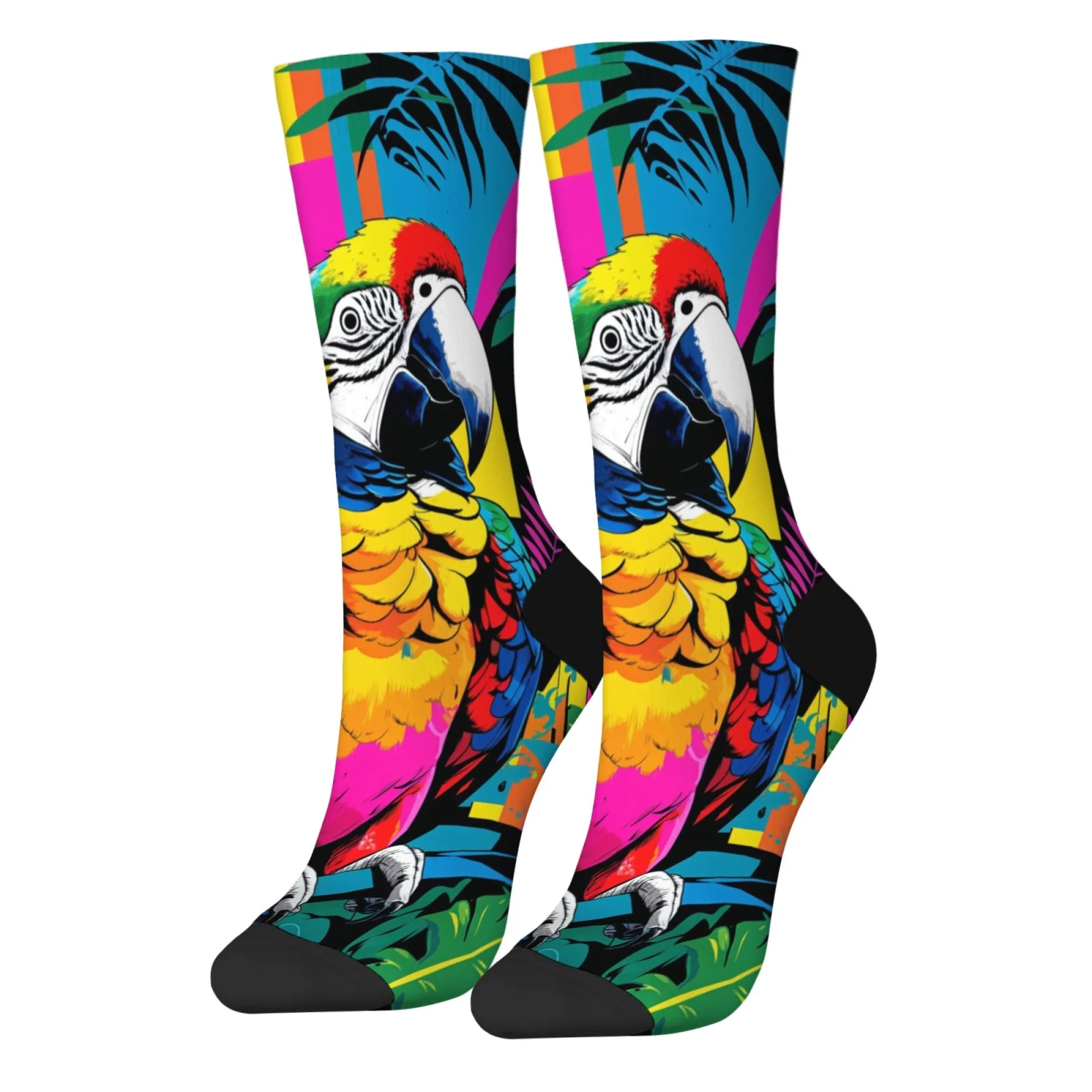 Tropischer heller Papagei, fröhliche Socken, Pop-Art-Stil, Neuheit, lustige Kompressionssocken, Unisex, atmungsaktiv, rutschfest, modische Sportsocken