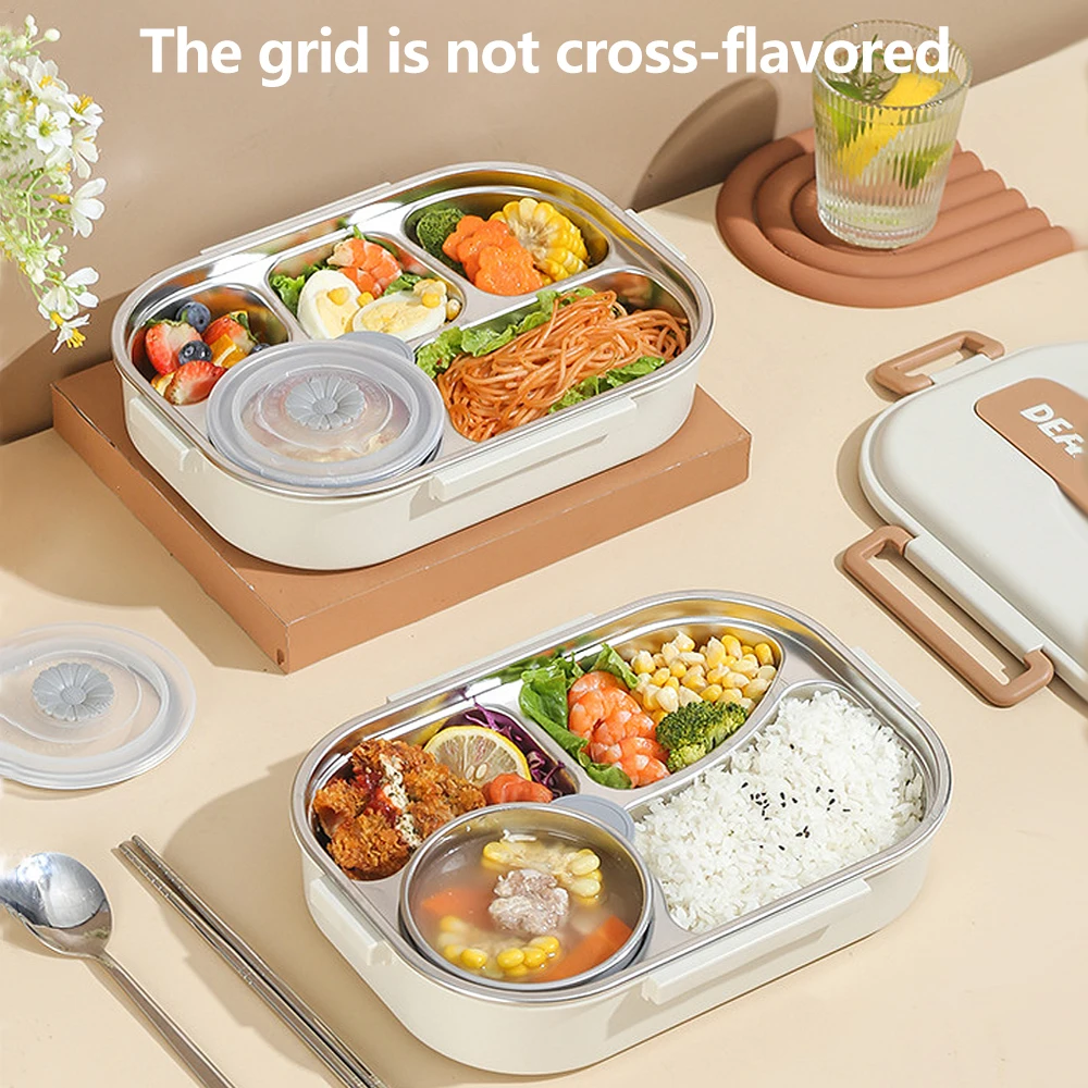 Stainless Steel Lunch Box Kids Thermo Lunch Box Portable Bento Box Food Storage Container for Adult with Leak-proof Soup Bowl