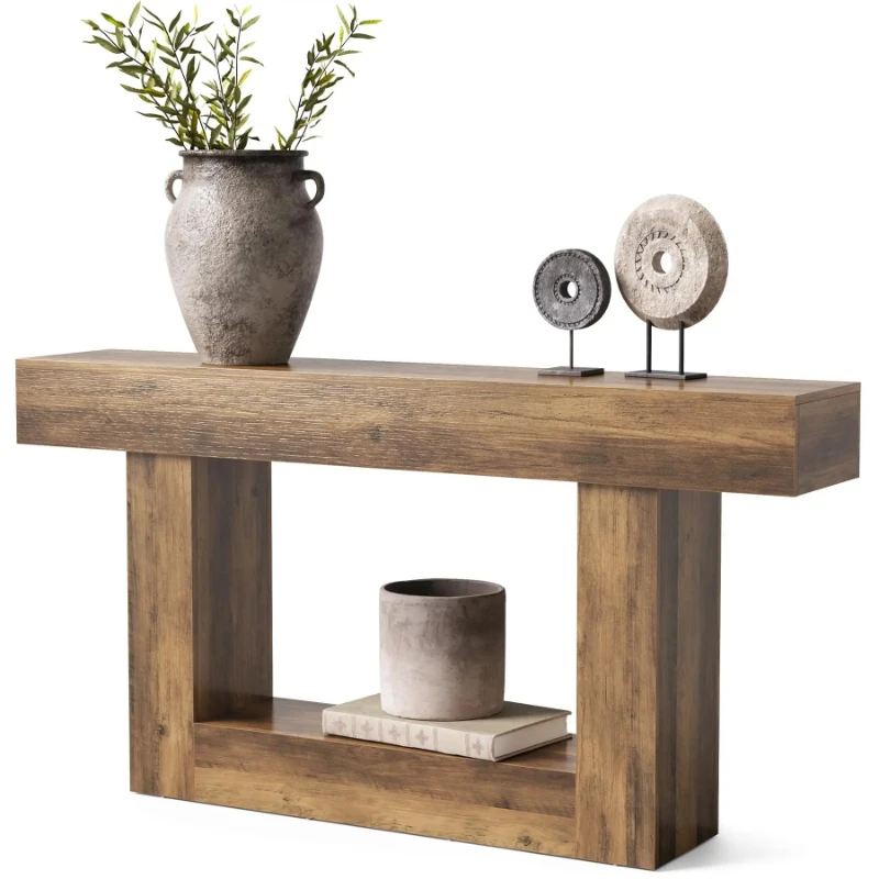 63-Inch long console table, 2-story farmhouse sofa table behind the sofa, large narrow entrance table in the living room