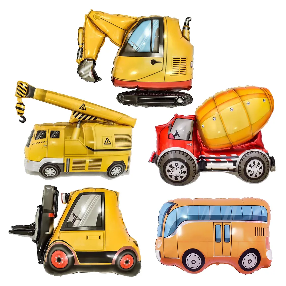 Large Children's Transportation Theme Party Decoration Supplies Excavator Plane Cartoon Car Aluminum Balloon