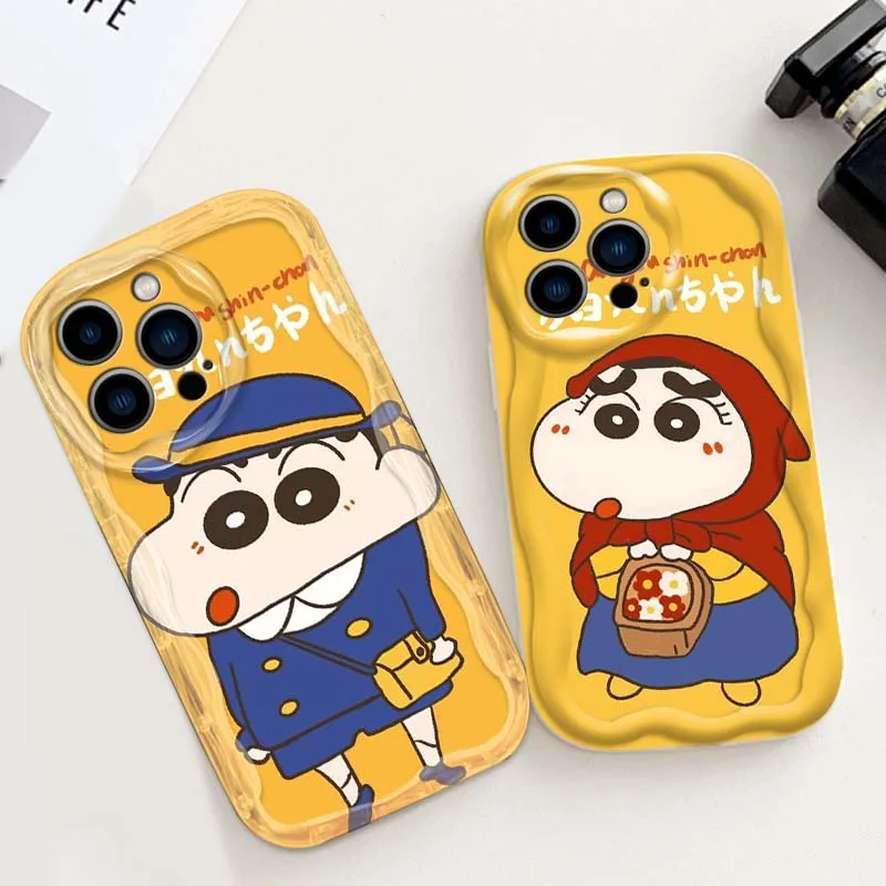 C-Crayon Shin chan أصفر لهاتف أبل آيفون 16 16E 15 14 13 12 11 XR XS X Pro Max Plus غطاء زيت مموج حافظة هاتف Funda ناعمة #2