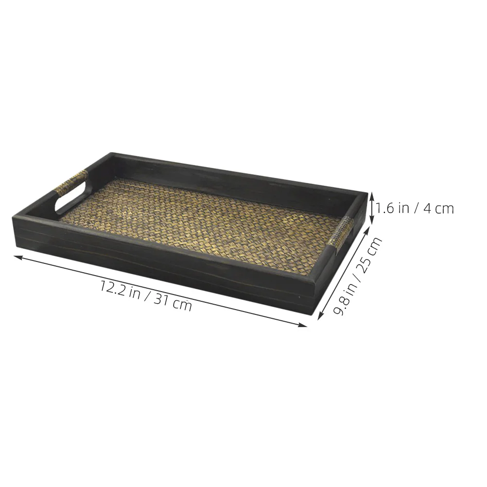 

Wood Tea Serving Tray Rectangular Non-Slip Snack Plate Household Food Serving Tray for Party Fruit Dessert Coffee Table Decor