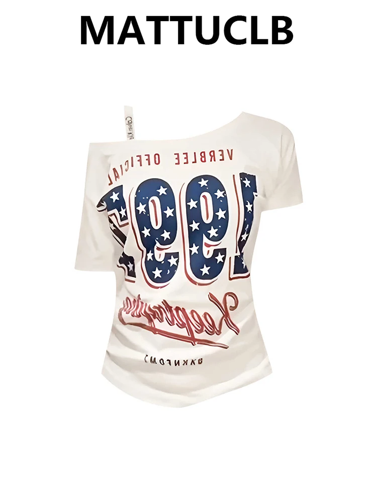 

Women Shoujo American Short Sleeve College Crop Top 2000s Aesthetic Hot Skew Collar T-Shirt Graphic Tees Kpop Gyaru Y2k Punk