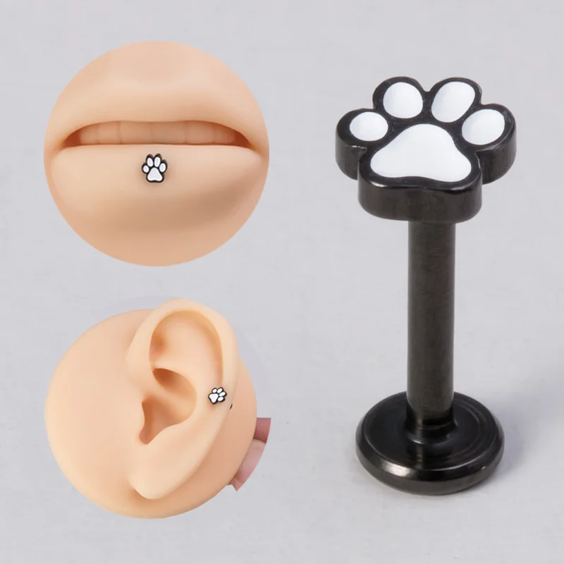 1PC Paw Labret Lip Ring Piercing Stud Earrings for Women Surgical Steel Bar Ear Cartilage Earlobe Helix Monroe Body Jewelry 16G