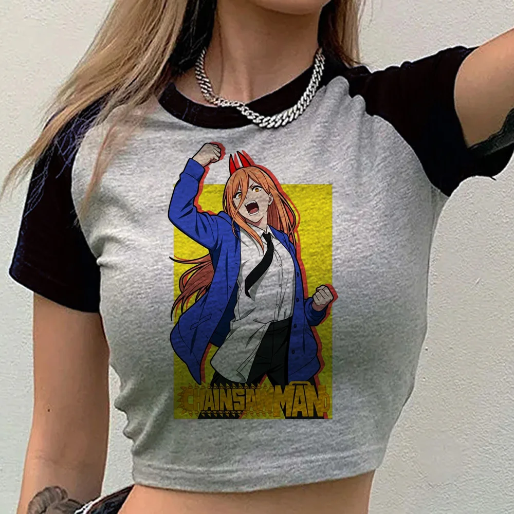 Chainsaw Man cropped top female alternative  cheap kawaii t shirt clearance sales y2k scene  grunge meme