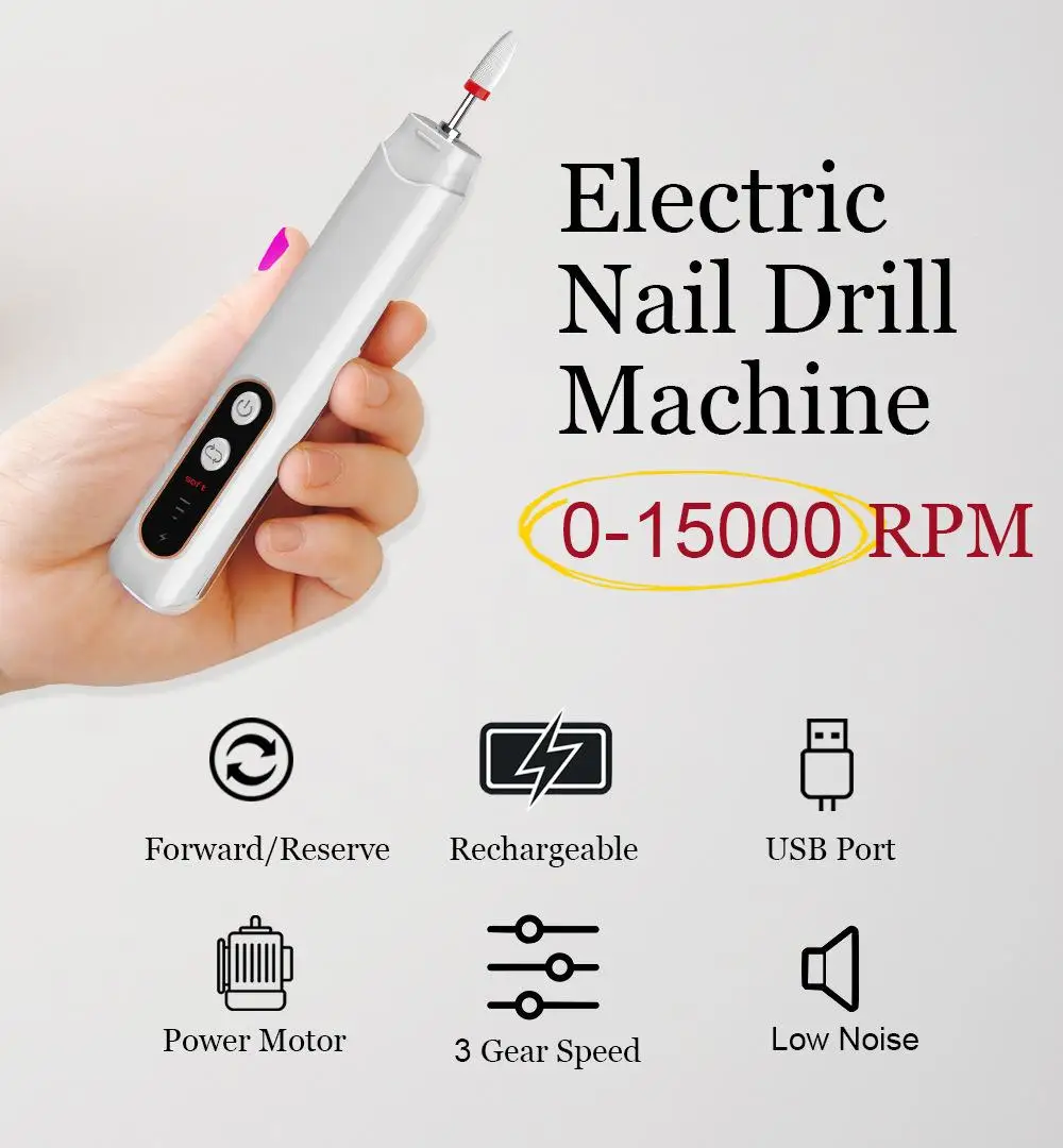 Mini Usb Elektrische Nail Grinder Boor 5 In 1 Nail Polijstmachine Nagelvijl Met Lichte Draagbare Mini Elektrische Manicure Art Tool