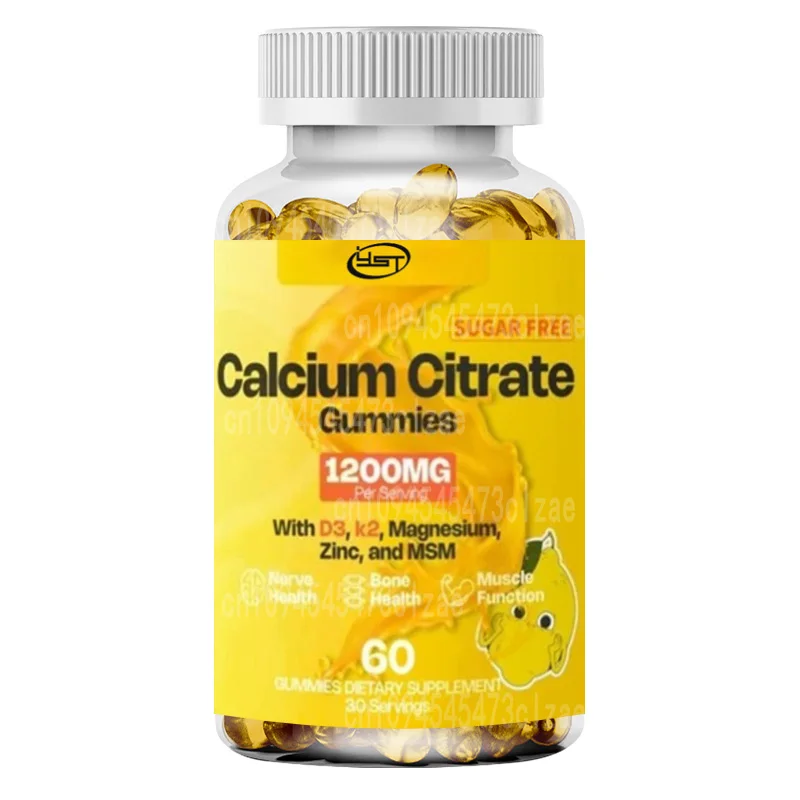 Sugar Free Calcium Citrate Gummies 1200mg Contain Vitamin D3, K2, Magnesium, and Zinc, Supporting Bone and Muscle Health