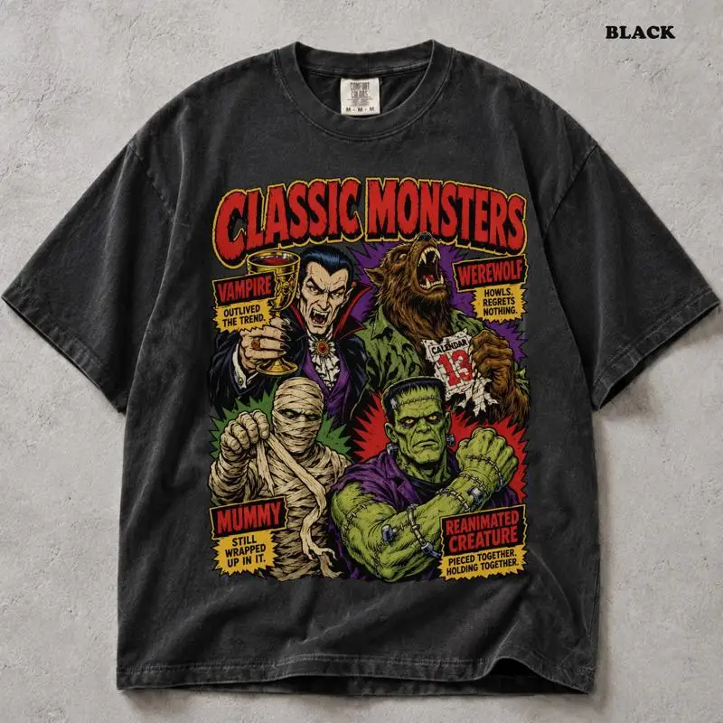 Classic Monsters Vampire Werewolf Mummy Funny T-Shirt